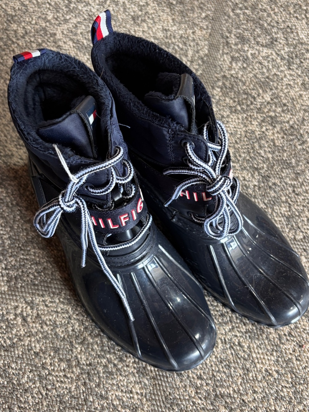 Tommy Hilfiger Kids Navy and Red Trim Waterproof Duck Boots